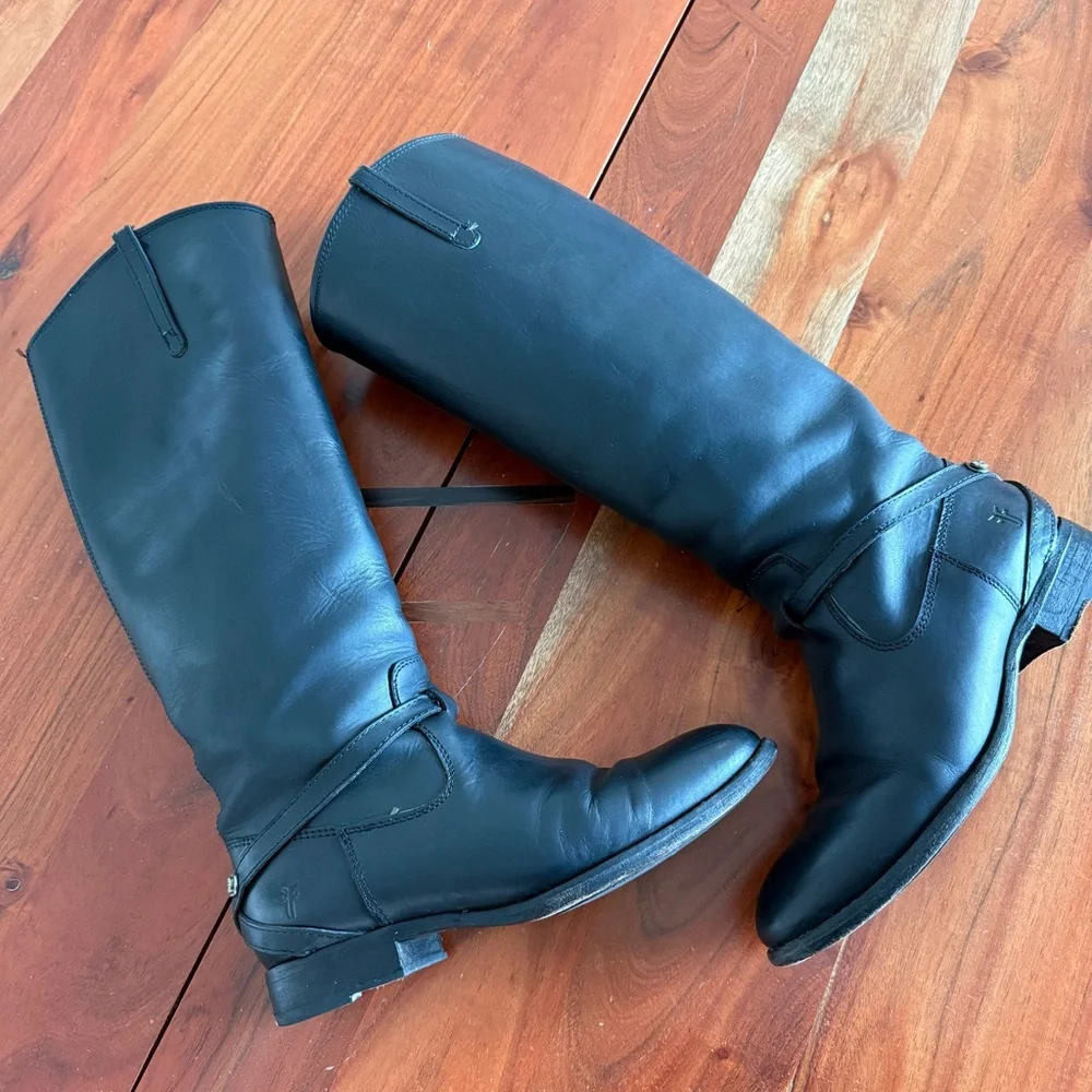Frye Black Leather Knee-High Riding Boots